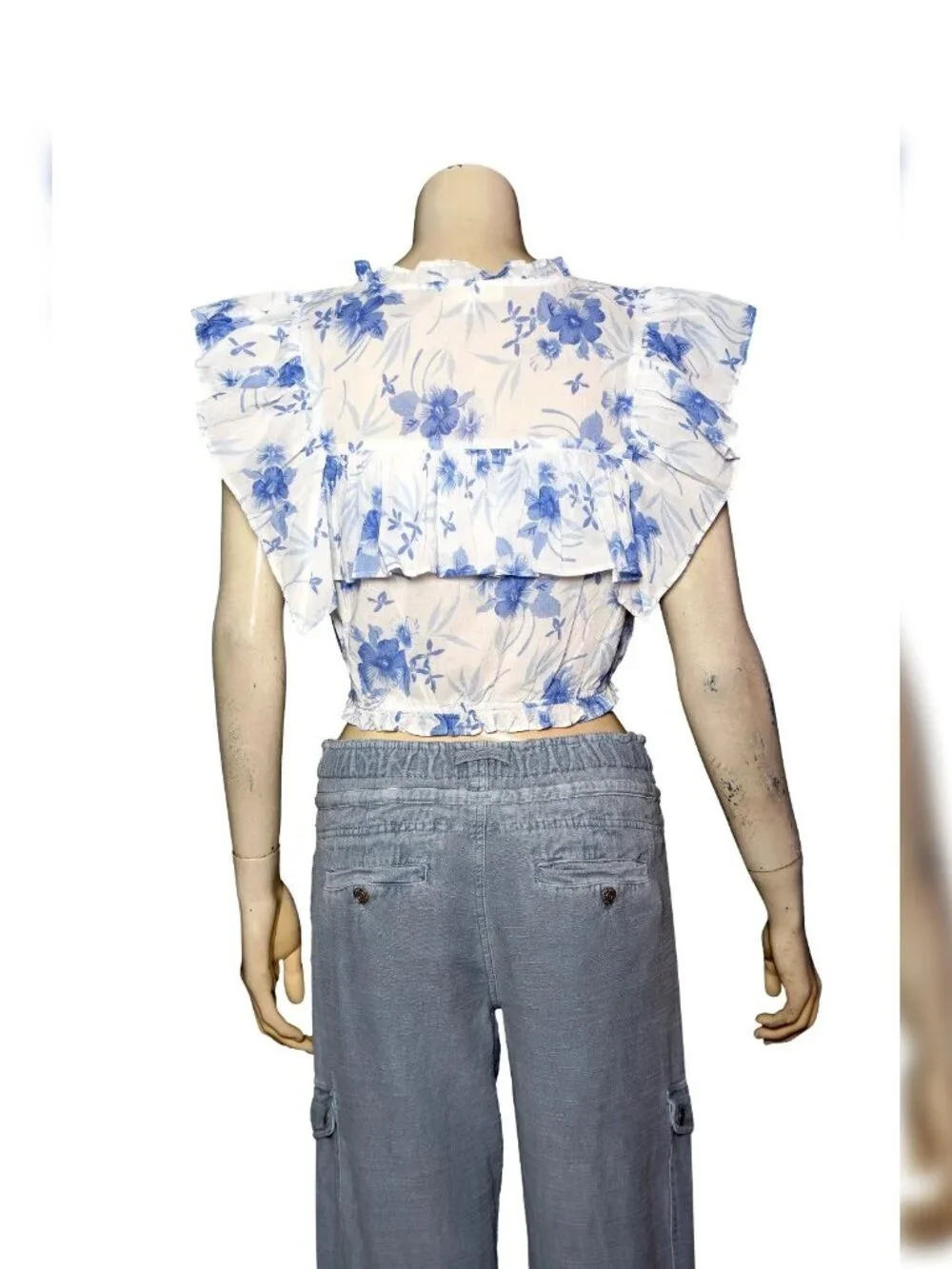 LoveShackFancy Nora Blouse M 8 Women's Ruffle Floral Print Crop Top NEW 46925